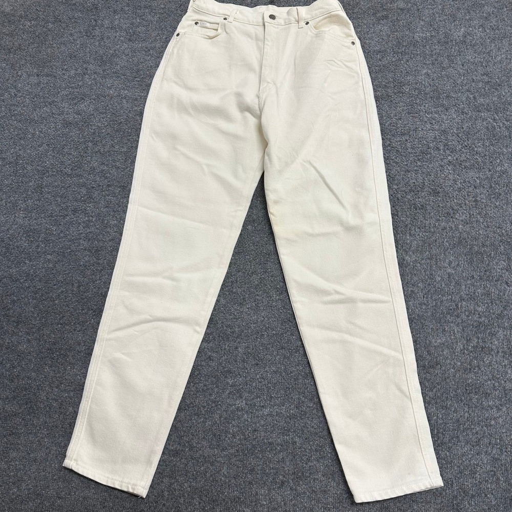 Lee Jeans Womens Size 14 Long Cream High Waisted Straight Leg Made in USA Vtg